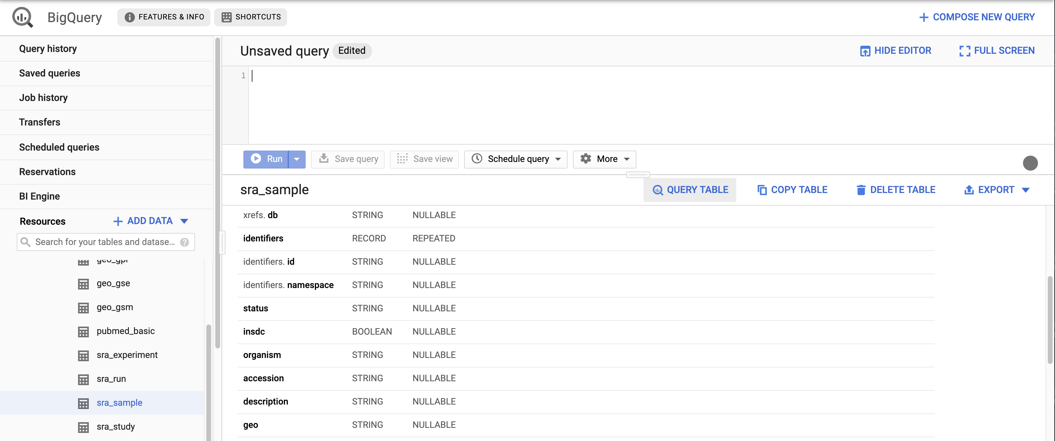 Clicking the "pin" button on the right will keep the OmicIDX dataset in your dataset navigator for easy access. 